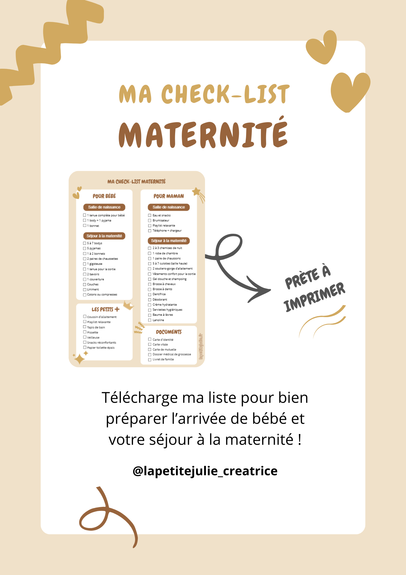 checklist maternité Aperçu d’une check-list maternité à imprimer pour préparer l’arrivée de bébé et le séjour à la maternité.