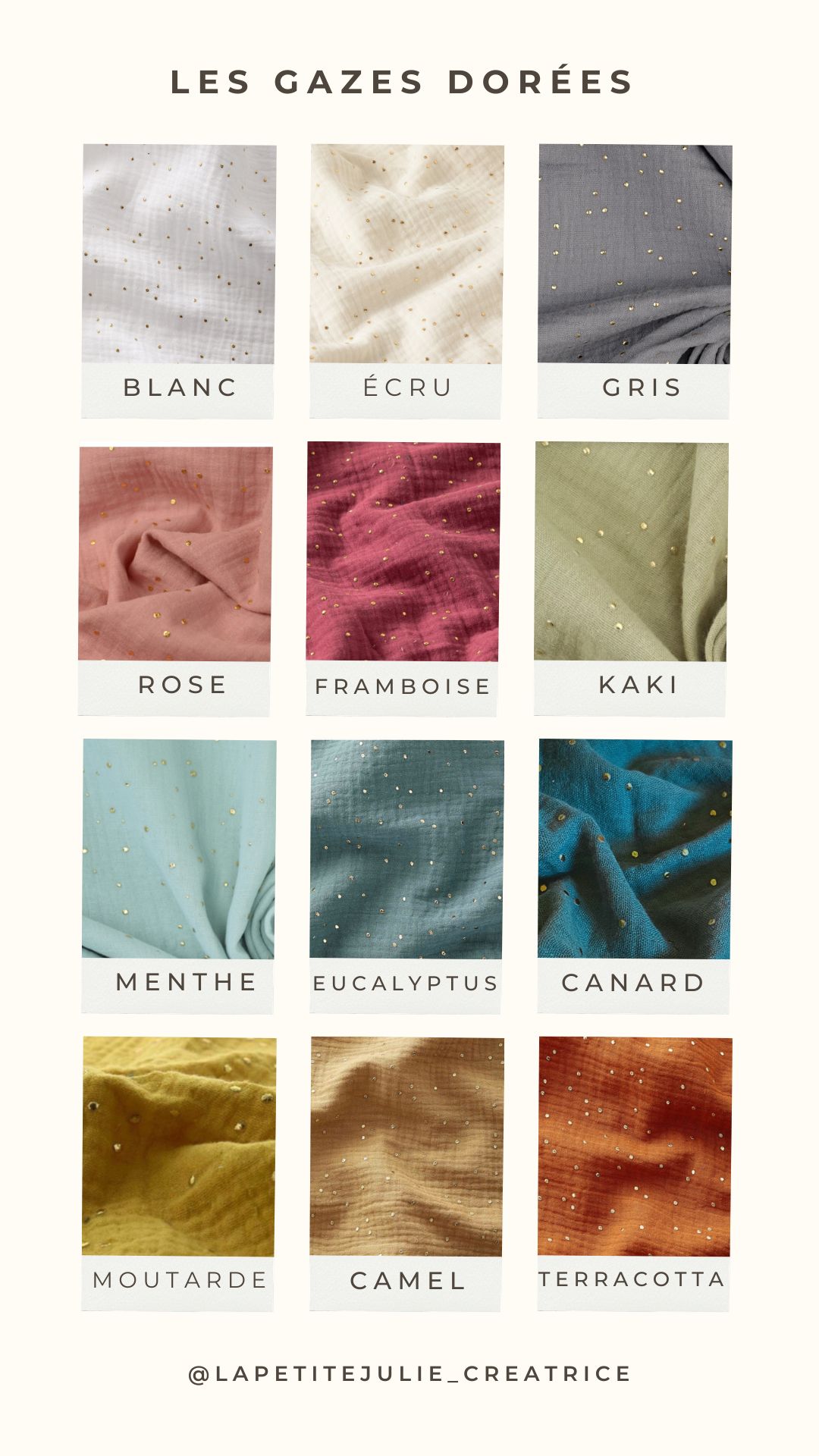 tissus gaze de coton avec détails dorés pour bavoir maternelle personnalisé en blanc rose kaki eucalyptus et terracotta