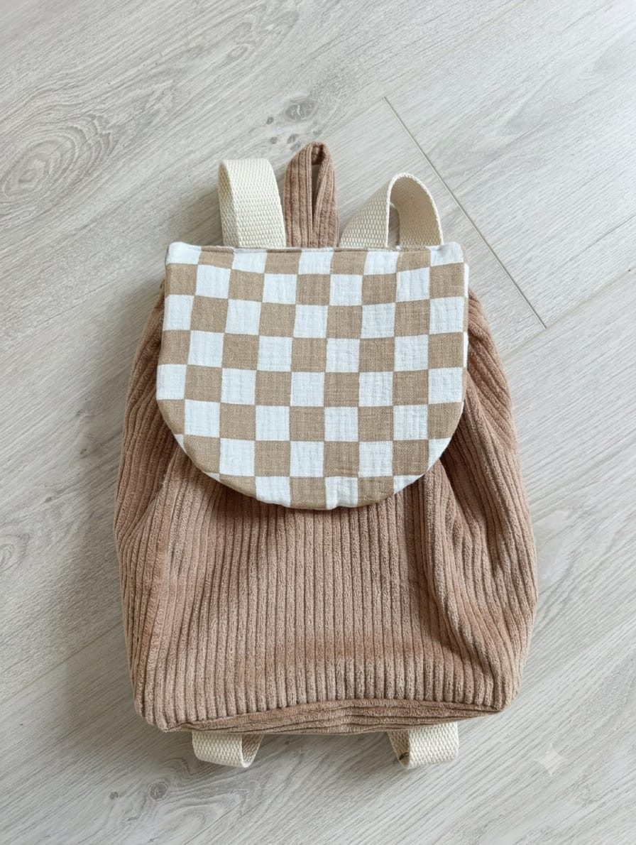 sac à dos maternelle damier enfant en coton avec rabat magnétique