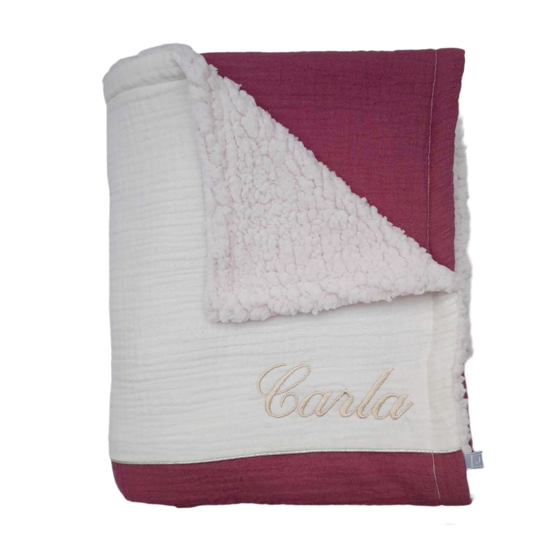 Couverture bébé prénom gaze de coton Framboise – Image 2